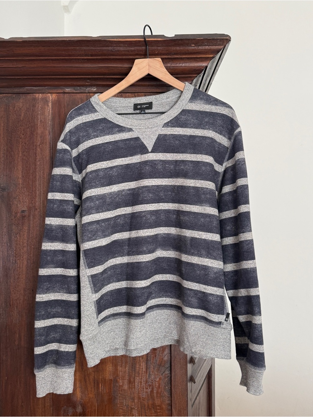 AG jeans blue & grey Striped Crewneck Pullover